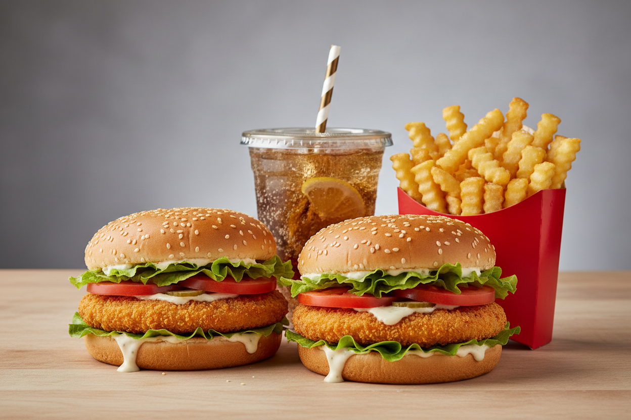 2xVegetarian Chicken Burger + 1x Pommes + 1xGetränk
 Ürün ana görseli